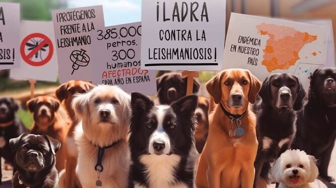 Representación de una manifestación de perros contra la Leishmaniosis